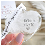 Any Name / Date White Feather Memorial Heart Bauble Gift Boxed