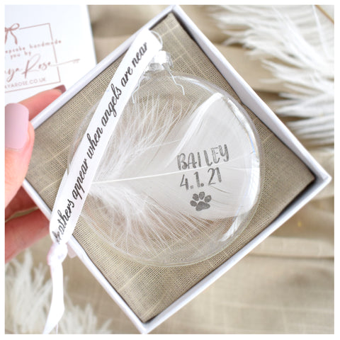 Personalised Feather Round Memorial Bauble Gift Boxed