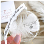 Feather In Memory Bauble Personalised. Gift Boxed
