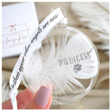Feather In Memory Bauble Personalised. Gift Boxed