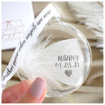 Feather In Memory Bauble Personalised. Gift Boxed