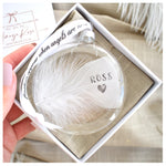 Personalised Feather Round Memorial Bauble Gift Boxed