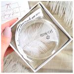 Feather In Memory Bauble Personalised. Gift Boxed
