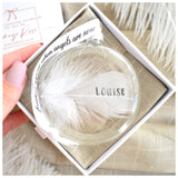 Feather In Memory Bauble Personalised. Gift Boxed