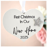 First Christmas in our New Home 2025 White Wood Heart Decoration