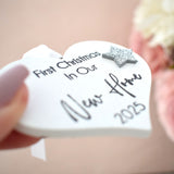 First Christmas in our New Home 2025 White Wood Heart Decoration
