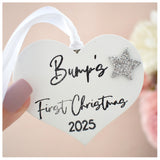 Bump's First Christmas 2025 White Wood Heart Decoration