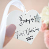 Bump's First Christmas 2025 White Wood Heart Decoration