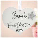 Bump's First Christmas 2025 White Wood Heart Decoration