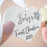 Baby's First Christmas 2025 White Wood Heart Decoration