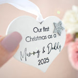 First Christmas as a Mummy & Daddy 2025 White Wood Heart Decoration