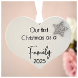 Our First Christmas as a Family 2025 White Wood Heart Decoration