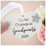 Our First Christmas as Grandparents 2025 White Wood Heart Decoration