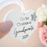 Our First Christmas as Grandparents 2025 White Wood Heart Decoration