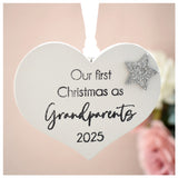 Our First Christmas as Grandparents 2025 White Wood Heart Decoration