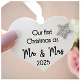 Our First Christmas As Mr & Mrs 2025 White Wood Heart Decoration