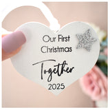 Our First Christmas Together 2025 White Wood Heart Decoration