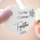 Our First Christmas Together 2025 White Wood Heart Decoration