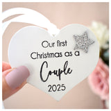 Our First Christmas As A Couple 2025 White Wood Heart Decoration
