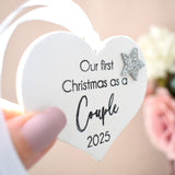 Our First Christmas As A Couple 2025 White Wood Heart Decoration
