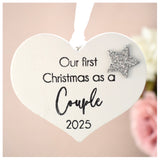 Our First Christmas As A Couple 2025 White Wood Heart Decoration