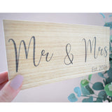 Mr & Mrs Est 2026 Wood Shelf Sign