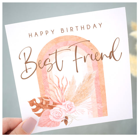 Happy Birthday Best Friend Rainbow Pampas Card