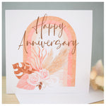 Happy Anniversary Greeting Card. Rainbow & Pampas Floral