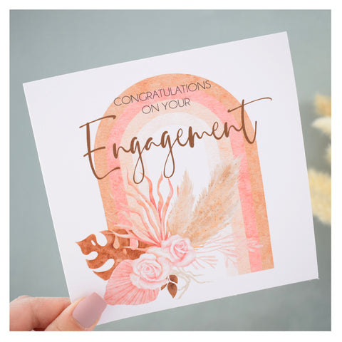 Engagement Congratulations Greeting Card. Rainbow & Pampas Floral