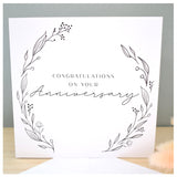 Happy Anniversary Greeting Card. Black Floral Elegant Wreath