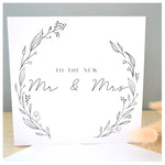 To The New Mr & Mrs Greeting Card. Black Floral Elegant Wreath