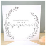 Congratulations On Your Engagement Greeting Card. Black Floral Elegant Wreath