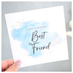 Happy Birthday Best Friend Card. Turquoise Blue Watercolour Design