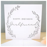 Happy Birthday Girlfriend Greeting Card. Black Floral Elegant Wreath