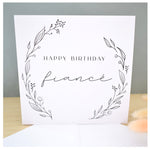 Happy Birthday Fiance Greeting Card. Card for Him. Black Floral Elegant Wreath