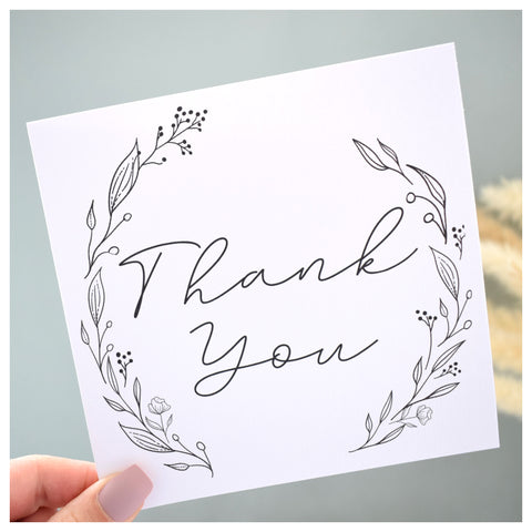 Thank You Greeting Card. Black Floral Elegant Wreath