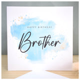 Happy Birthday Brother Card. Turquoise Blue Watercolour Design