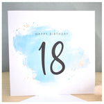 Happy 18th Birthday Card. Eighteenth.  Turquoise Blue Watercolour Design