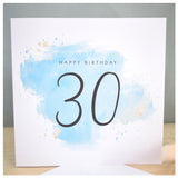 Happy 30th Birthday Card. Thirtieth.  Turquoise Blue Watercolour Design