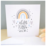 Hello Little One. Baby Boy Congratulations Greeting Card. Rainbow