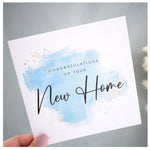 New Home Card. Homeowner, Property Ladder. Turquoise Watercolour Design