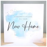 New Home Card. Homeowner, Property Ladder. Turquoise Watercolour Design