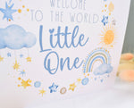 Welcome To The World Little One. Baby Boy Congratulations Greeting Card. Watercolour