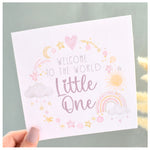 Welcome To The World Little One. Baby Girl Congratulations Greeting Card. Watercolour