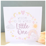 Welcome To The World Little One. Baby Girl Congratulations Greeting Card. Watercolour