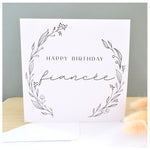 Happy Birthday Fiancee Greeting Card. Card For Her. Black Floral Elegant Wreath