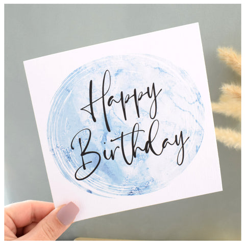 Happy Birthday Greeting Card. Blue Modern Textured Pattern