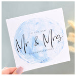 Mr & Mrs Congratulations Greeting Card. Blue Modern Textured Pattern