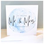 Mr & Mrs Congratulations Greeting Card. Blue Modern Textured Pattern