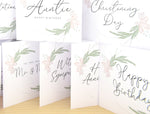 Happy Birthday Auntie Greeting Card. Pastel Floral Elegant Wreath